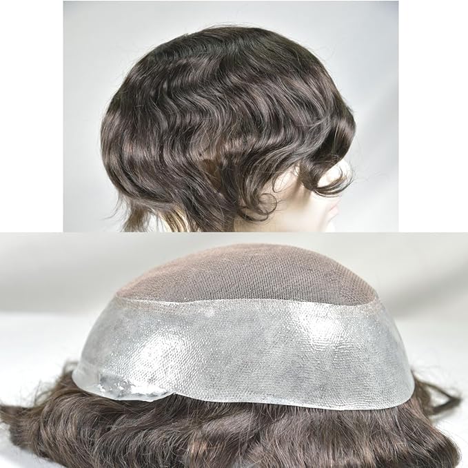 Men?™s Toupee 10x8inch Hair Pieces for Men 100% European Virgin Human Hair Replacement System Natural Hairline Topper AU Middle Lace with PU around (#2 color)