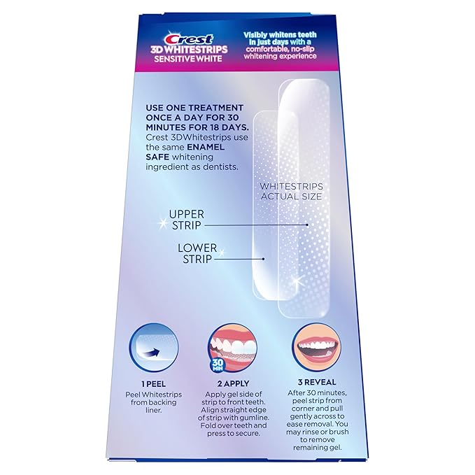 Crest 3D Whitestrips Sensitive At-Home Teeth Whitening Kit 18 Treatments Gently Removes 15 Years of Stains Crest Whitestrips Teeth Whitening Kit