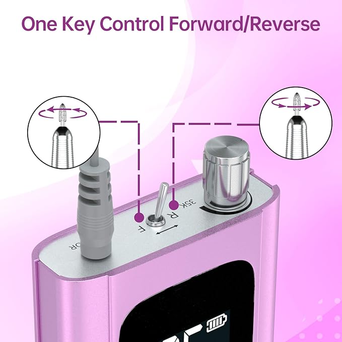 Delanie Professional Portable Electric Nail Drill Machine 35000 RPM Rechargeable Cordless Nail Filer Electric Nail File Efle for Dip Powder Acrylic Gel Nail Salon Nail Tool Violet