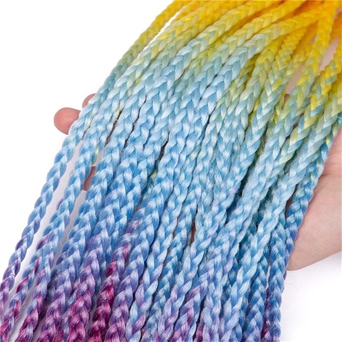 SONGCHAO Fake Hair Bun 24 Inch Braided Ponytail Multicolor Braid Extensions Rainbow Braided Hair Extensions Synthetic Wigs with Elastic Bands Hair Accessories (Color : 0030 Size : 24inch)