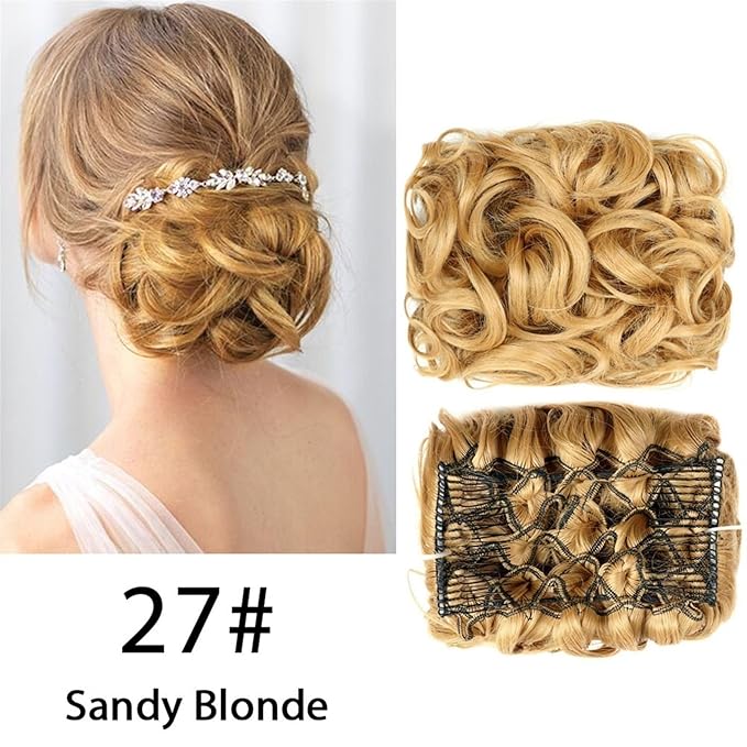 Hair Accessories Synthetic Messy Bun Wig Hair Pieces Wavy Curly Bun Ponytail Hair Extensions Bun Hair Comb Women Bun Wig Hair Pieces For Women(Red)