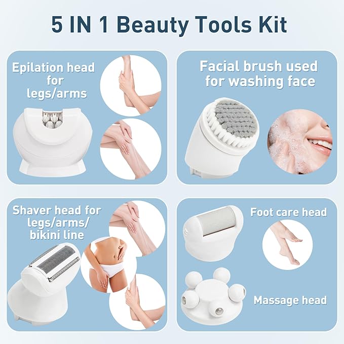 Electric Shaver - Razor - Trimmer for Women Grooming Kit: Women's 5-in-1 Hair Removal Device for Facial Hair Removal and Facial Cleansing &amp Foot Callus Remover
