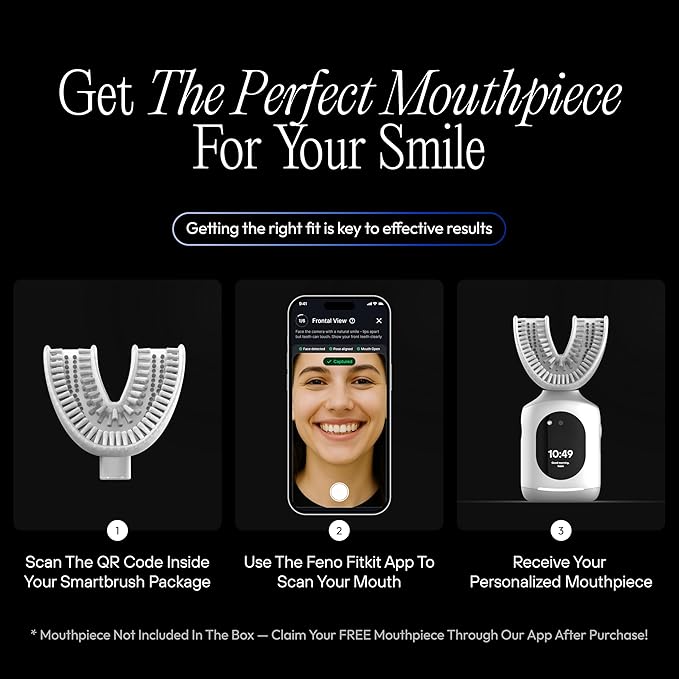 Feno Smartbrush Elite Oral Health ? AI-Powered Electric Toothbrush with Personalized Mouthpiece 1 Tube Foam Toothpaste Tongue Scraper Salivary Microbiome Test &amp 12-Month Plus Membership
