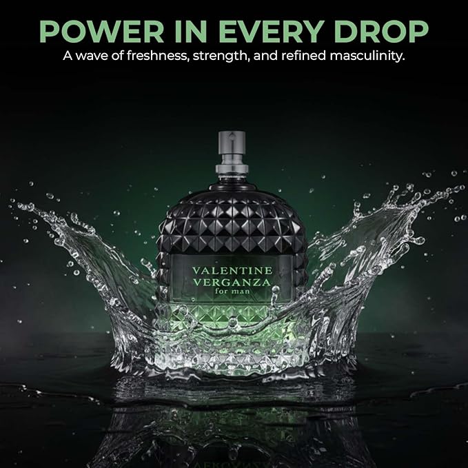 Valentine Verganza Men's Cologne Premium Glass Bottle with Oriental Notes Eau de Parfum and 3.4 Fl Oz / 100ML + 30ML Travel Spray Fragrance Gift Set