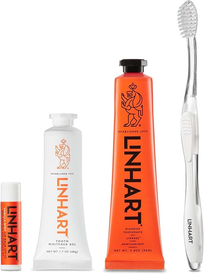 LINHART Smile Collection ?Teeth Whitening Gift Set Include Toothpaste Whitener Gel Toothbrush Lip Balm- Home and Travel Set White Teeth for Women and Man