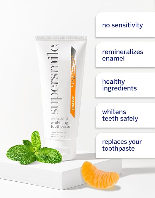 Supersmile Professional Teeth Whitening Toothpaste - Fluoride Free for Visibly Brighter Smile - Whitens up to 6 Shades