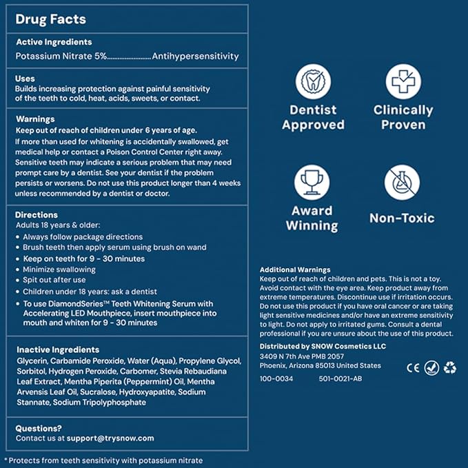 Snow Teeth Whitening Kit - Snow Teeth Whitening Serum and LED Mouthpiece Whitener Formulated with Hydroxyapatite Good for 6 Months - Wireless Kit with 3 Wands