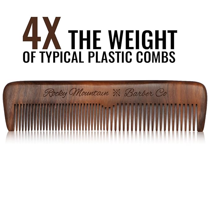 Hair Comb - Wood with Anti-Static &amp No Snag with Fine and Medium Tooth for Head Hair Beard Mustache with Premium Carrying Pouch in Design in Gift Box