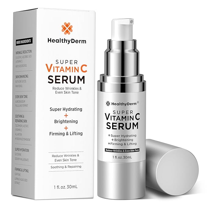 Super Vitamin C Serum for Women Over 70: Niacinamide Vitamin C Hyaluronic Acid Peptides Vitamin E Caffeine Bakuchiol Hydrating Lifting Face Wrinkle &amp Age Spots Reduction