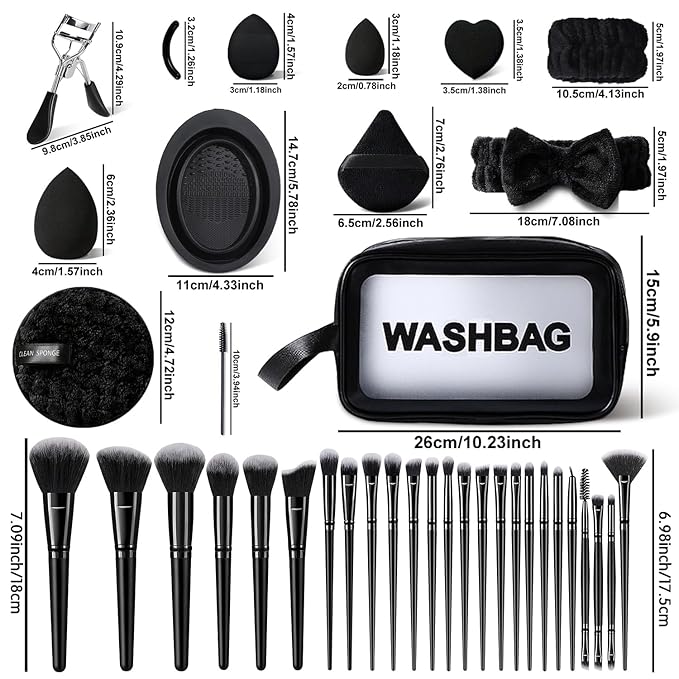 56Pcs Black Makeup Brushes Set Professional with Case Premium Synthetic for Foundation Concealer Blush Eyeshadow Powder Contour Makeup Brush Kit Face Eye Make up Brushes &amp Tools