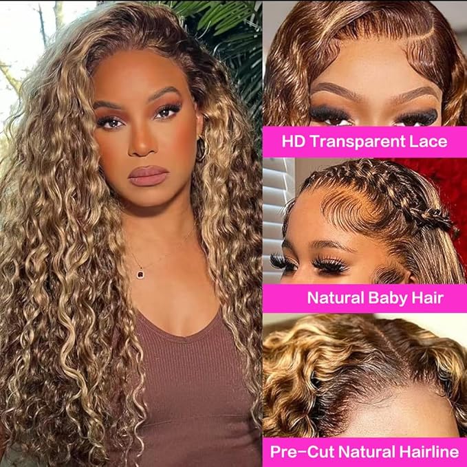 abbildung 30inch Highlight Ombre Lace Front Wig Human Hair 13x6 HD Honey Blonde 4/27 Deep Wave Lace Frontal Wigs Glueless Wigs Human Hair