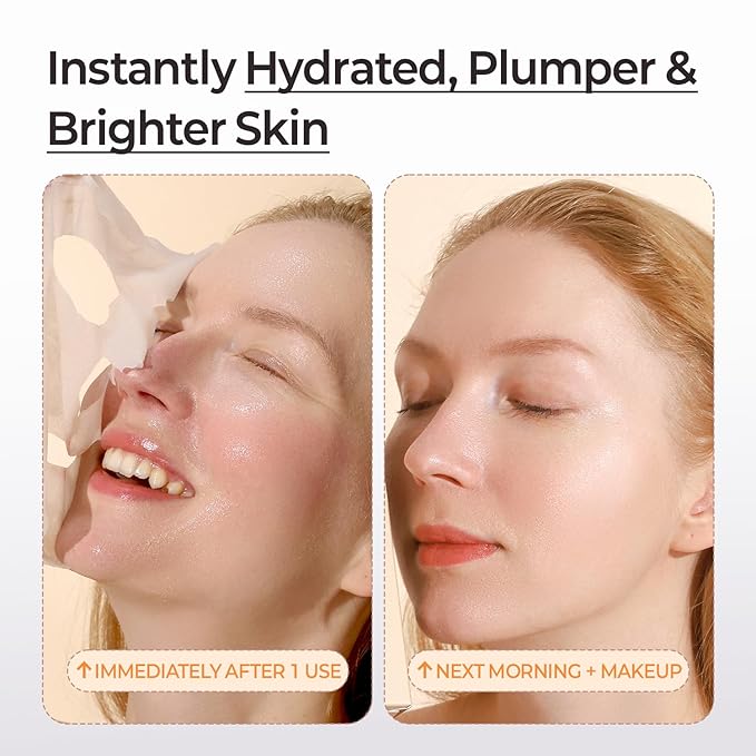 MOTHER MADE Glowing Glass Skin Hydrating Snail Deep Collagen Face Masks Set of 20 EA with Niacinamide 2% Vitamin E Facial Mask for Dry Sensitive Skin Self Care Korean Skincare
