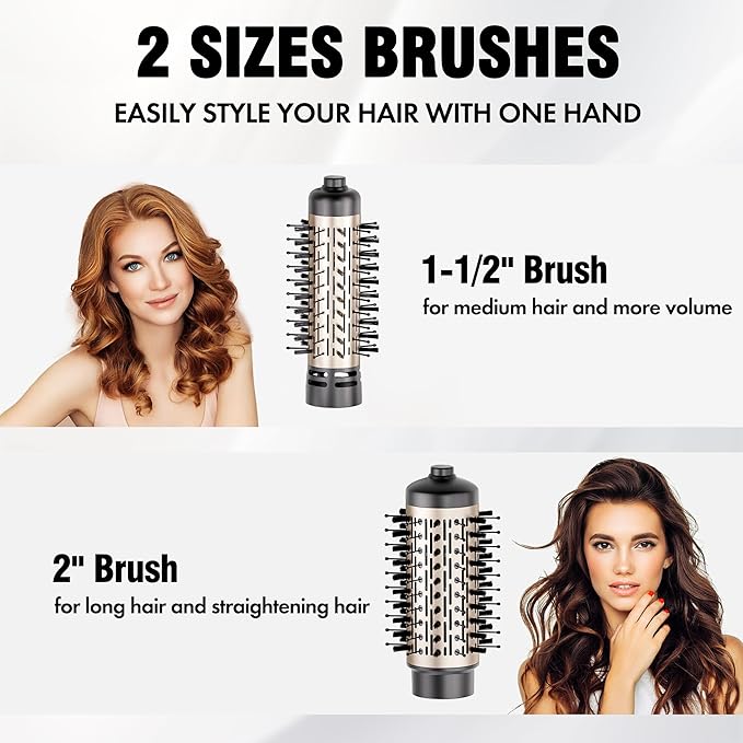 DAILYLIFE Rotating Hair Dryer Brush Hot Air Brush with 2 Brushes (1.5 &amp 2) ALCI Safety Plug and Ionic Technology More Shine and Less Frizz