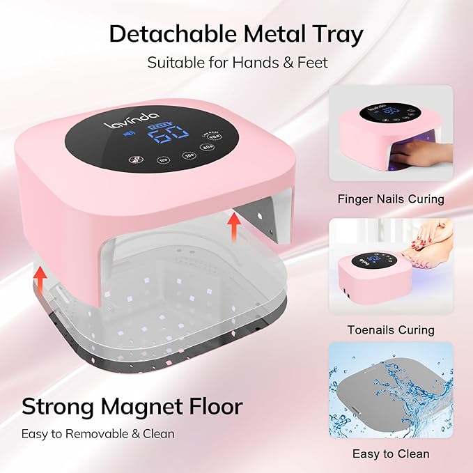 Lavinda UV LED Nail Lamp 54W Cordless Gel Nail Light Rechargeable UV Lamp for Nails Professional LED Nail Dryer with Timer &amp Display for Gel Nails Salon Home Use Matte Macaron Pink