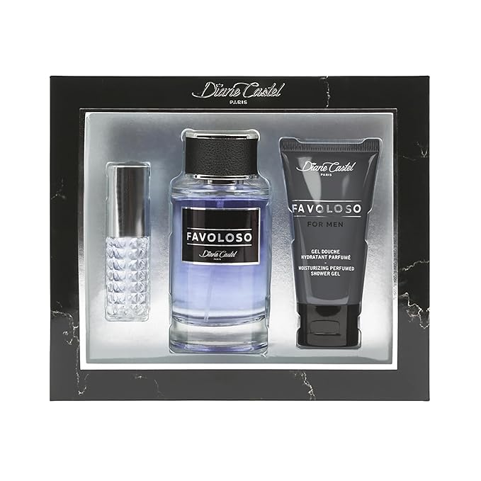 Favoloso Gift Set - Woody Marine Fragrance - Perfumes and Body Wash for Men - Shower Gel and Cologne for Men - Notes of Grapefruit - 3 pc