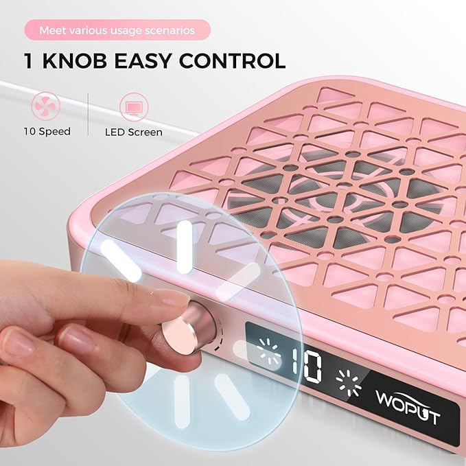 Nail Dust Collector 1600PA Professional Nail Vacuum Dust Collector Fan with Filter Papers (30 Pcs) for Acrylic Nail Polishing &amp Manicure at Nail Salon &amp Home - Pink