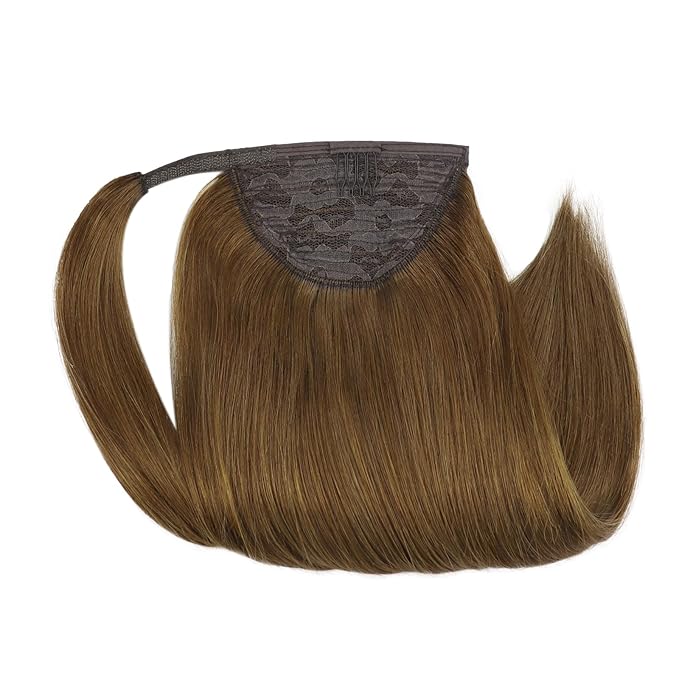 Full Shine Hair Ponytail Extension Dark Brown Ponytail Clip on Hair Extension Straight Brown for Short Hair 70g 14Inch