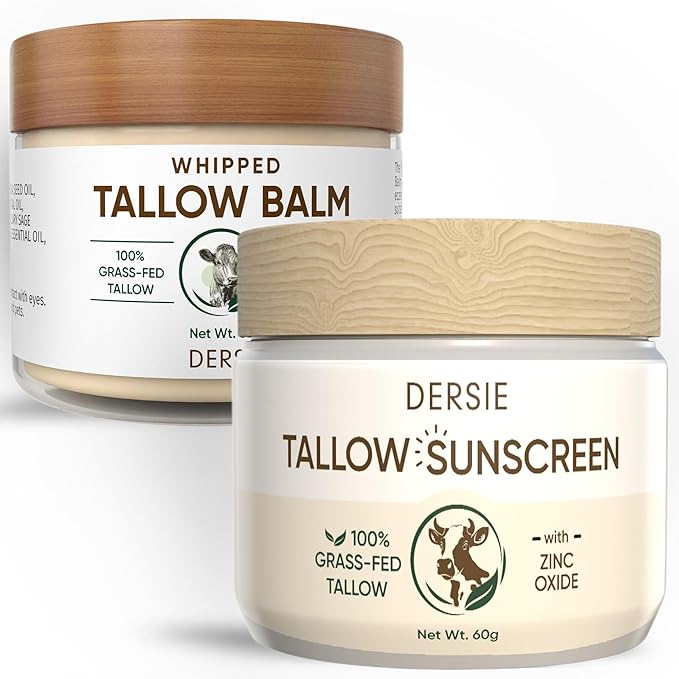 Tallow Sunscreen &amp Tallow Balm Set: 100% Grass-Fed Beef Tallow Sunscreen Balm with Zinc Oxide + Whipped Tallow Moisturizer ? Daily Sun Protection &amp Deep Hydration for Sensitive Skin Face &amp