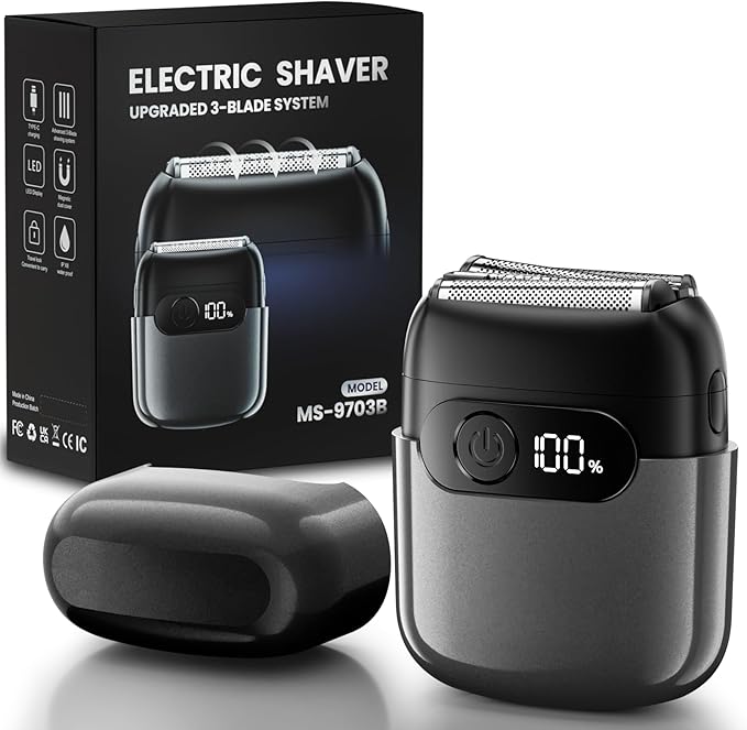 Electric Foil Shaver for Men :3D Floating Blades LED Display USB-C Fast Charge IPX8 Waterproof - Perfect for Travel &amp Smooth Shaving at Home Gray