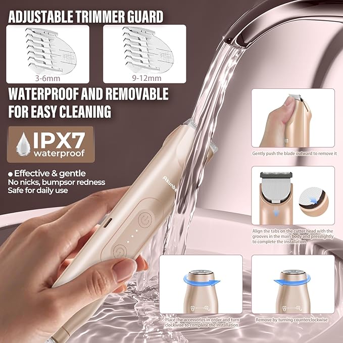 Bikini Trimmer for Women - 2 in 1 Electric Razors for Women - Dual Head Electric Shaver - IPX7 Waterproof Wet &amp Dry Use Body Hair Trimmer and Facial Hair Remover for Bikini Underarm Leg Arm