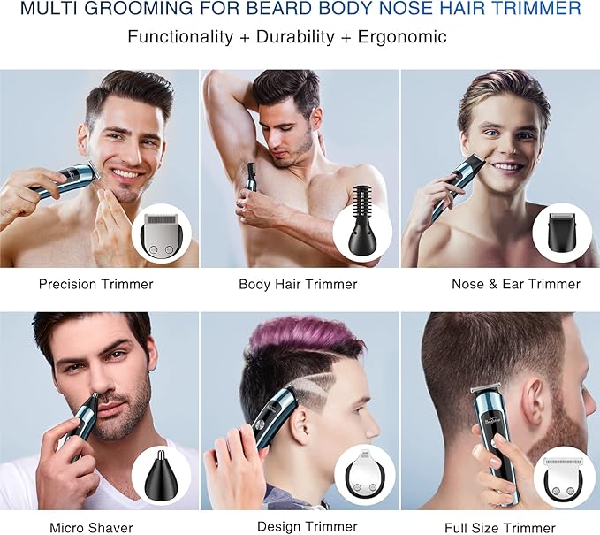 Brightup Beard Trimmer for Men IPX7 Waterproof Mens Grooming Kit with Cordless Hair Clippers Electric Razor with LED Display Shavers for Mustache Body Face Ear Nose Hair Trimmer Gifts for Men