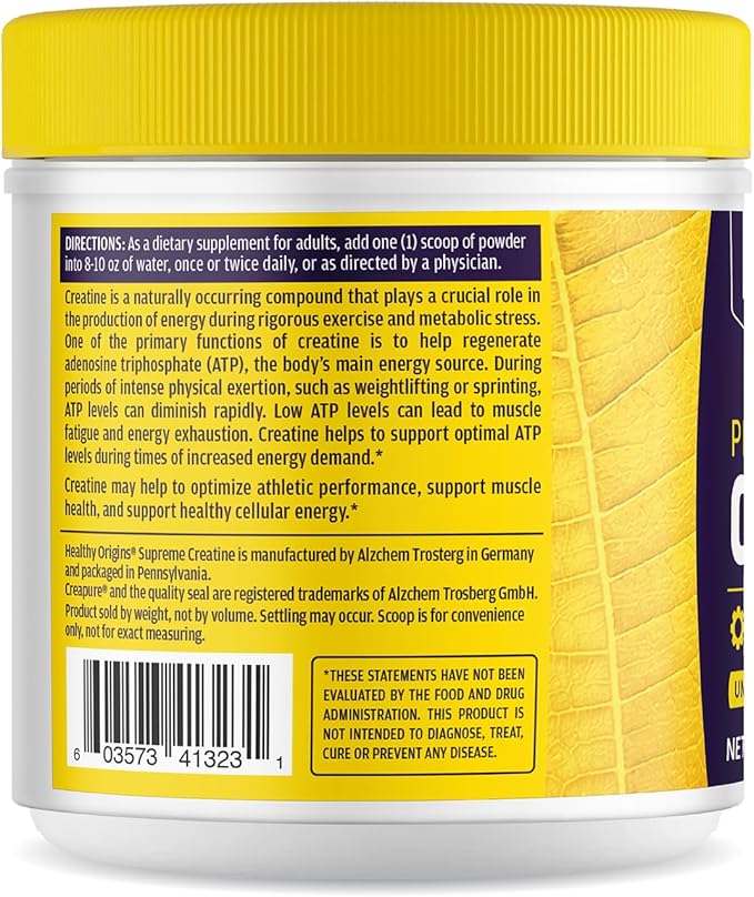 Healthy Origins® Performance Creatine with Creapure® Unflavored Micronized Powder Supports Muscle Function Energy &amp Recovery 21.2oz (600g) 120 Servings