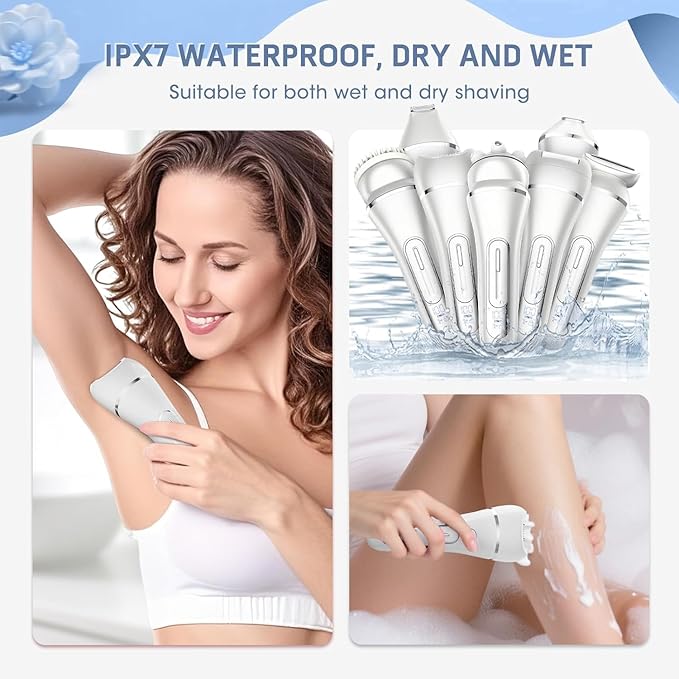 Electric Razors for Women Whole Body: 7 in 1 Hair Removal KitRechargeable Body Shaver - Wet Dry Hair Remover - Trimmer for Lady Face Underarms Public