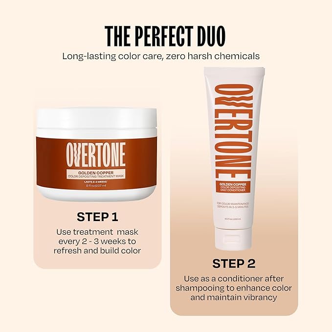 Overtone Semi Permanent Hair Color Conditioner Golden Copper 8 oz Nourishing Damage-Free Color Depositing Mask for All Hair Types with Shea Butter &amp Coconut Oil Vegan &amp Cruelty-Free