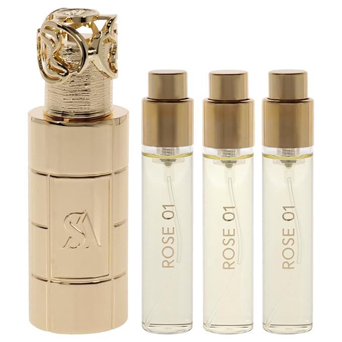 Swiss Arabian Rose 01 Giftset - Arabian Perfumes for Women and Men - Long Lasting Perfume - Floral Rose Vanilla Perfume - 3 Bottles with Case - 4 pc