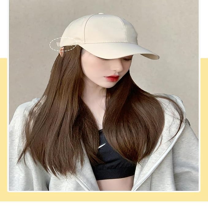 Women Baseball Cap Wig with Straight Hair high Ponytail Baseball Cap Sun Hat with Hair Wig