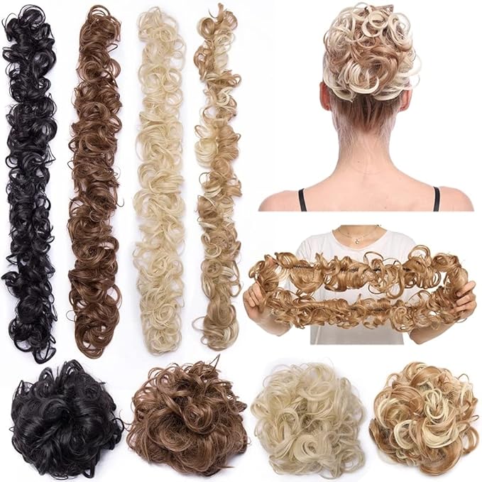 Hair Accessories 80cm Women's Synthetic Bun Messy Bun with Elastic Band Hair Bun Curl Wig Ponytail Extension Hair Extensions Wig Hair Pieces For Women(Dark black)