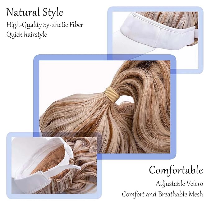 Hat Wig for Women Baseball Cap Wig with Curly Synthetic Hair Extensions Ponytail Cap wig Sun Hat with Hair