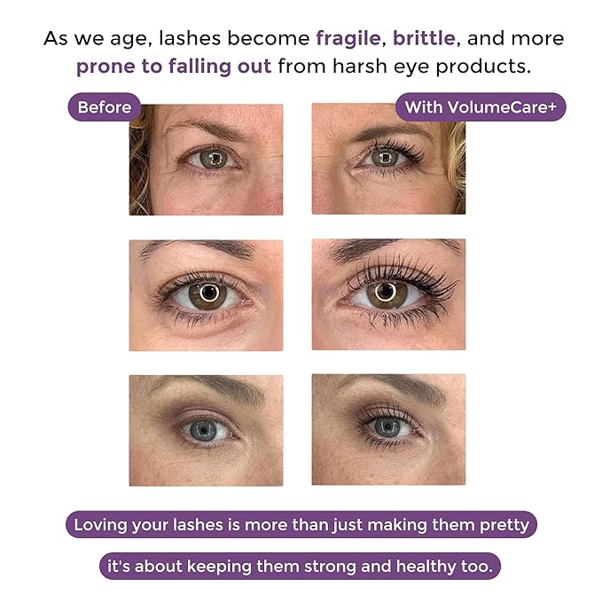 Rumi Cosmetiques VolumeCare+ Mascara For Mature Women - Extreme Length and Volume 2-in-1 Formula - No Clumps or Flaking Long-Wearing Hypoallergenic Mascara For Sensitive Eyes (Dark Brown)