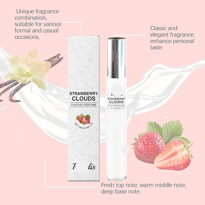 Strawberry Cloud Roll-On Perfume - Natural Sweet &amp Delicate Fragrance Long-Lasting Scent Portable For All Occasions(3PCS)