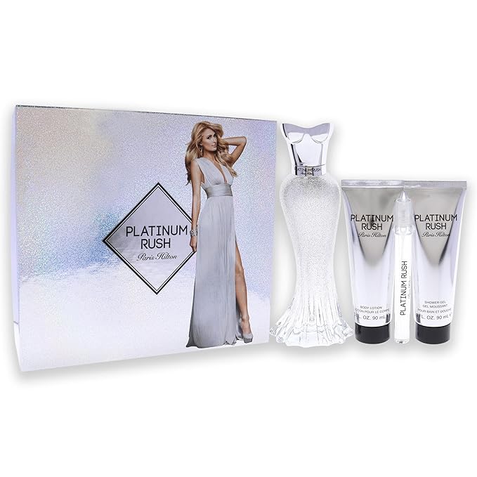 Paris Hilton Platinum Rush Women 4 Pc Gift Set 3.4 oz EDP Spray 0.33oz EDP Spray 3oz Body Lotion 3oz Shower Gel