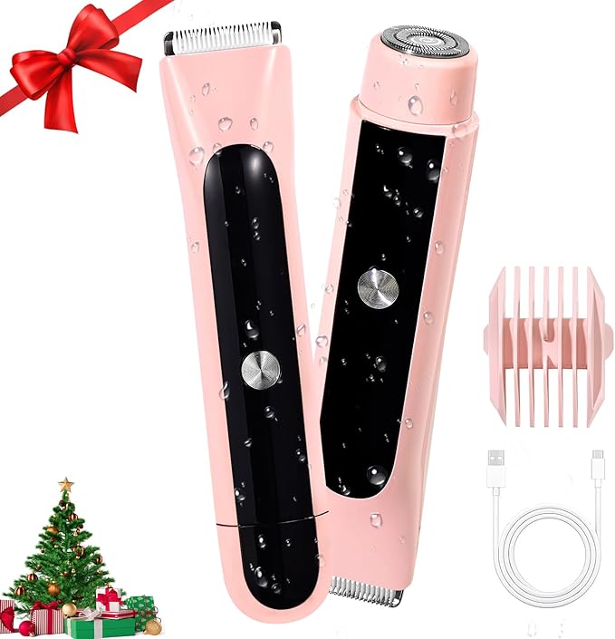 2-in-1 Bikini Trimmer for Women Dual-Head Bikini Shaver for Painless Pubic &amp Facial Hair Removal IPX7 Waterproof Type-C Fast Charge Long Cordless Use Holiday Gift Christmas &amp New Year Gif