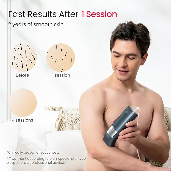 Dual Lights 100W Quadruple-Pulse IPL Laser Hair Removal Comfort 16.6 cm² Sapphire Ice-Cooling 35°F PHR Mode for Stubborn Hair Effective Hair Removal Device for Women and Men (Blue Grey)