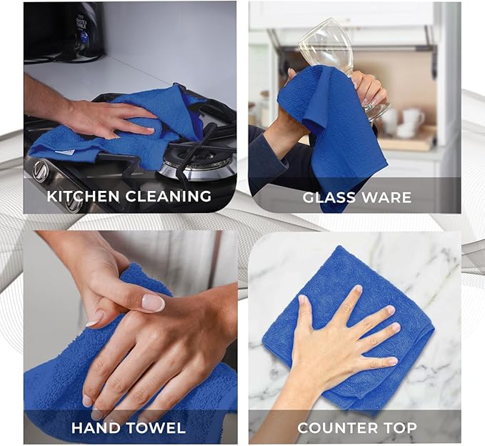 Avalon Towels Cotton Washcloths ? (Pack of 60) Size 12x12 Inches 100% Ring Spun Cotton Soft &amp Absorbent Face Towels Gym Towels Hotel and Spa Quality Reusable Fingertip Towels (Blue)