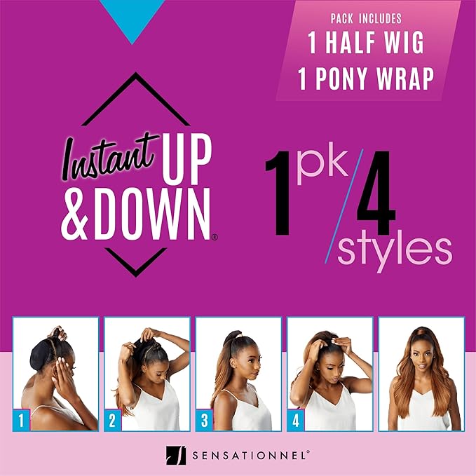 Sensationnel Instant Updown Halfwig Pony - Iud 19 4 Style in 1 Half Wig And Pony Drawstring (1B OFFBLACK)