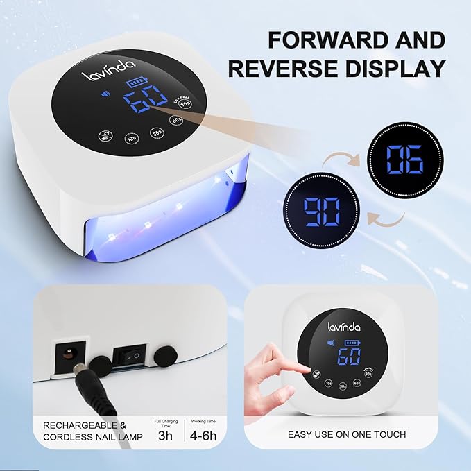 Lavinda UV LED Nail Lamp Cordless Nail Lamp 54W Rechargeable Nail Dryer Gel Polish Light with Large LCD Display Professional Gel Curing Lamp with 4 Timer Setting Auto Sensor for Salon and Home