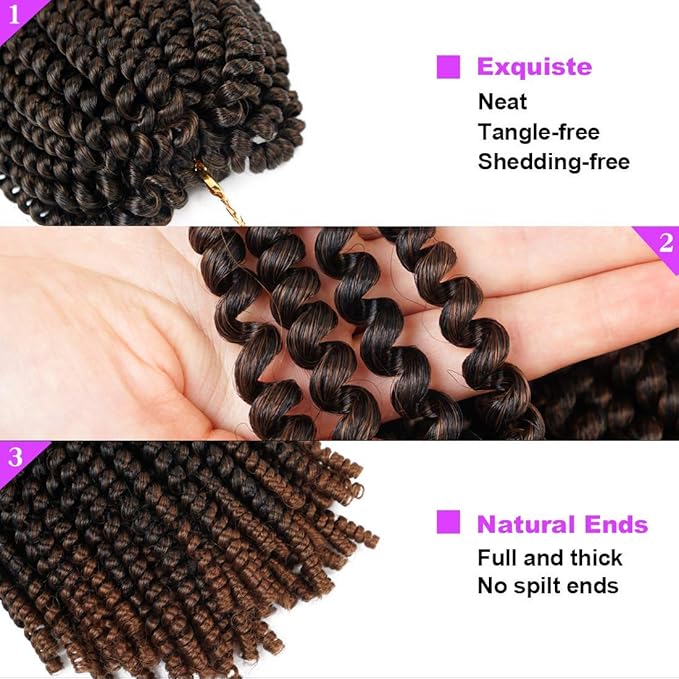 YEBO 4 Packs 12 inches Spring Twist Hair for Butterfly Locs Crochet Hair Ombre Colors Synthetic Braiding Hair Extensions for Woman(T30/12inch)