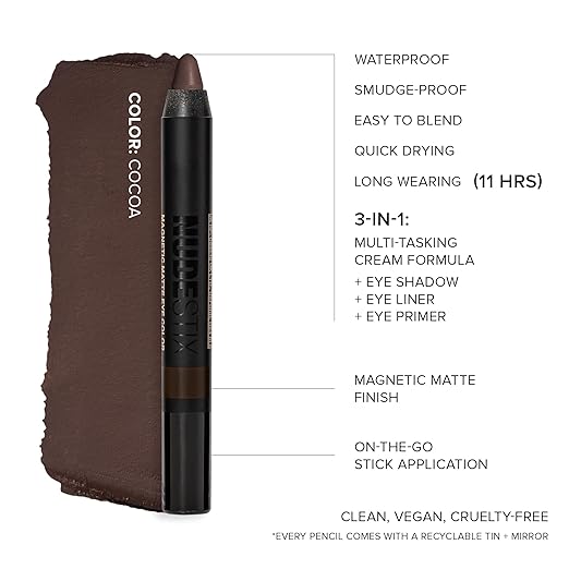 Nudestix Magnetic Matte Eye Color ? 3-in-1 Long-Wear Cream Eyeshadow Pencil Eyeliner &amp Primer | Waterproof Budge-Proof Matte Finish | Vegan &amp Cruelty-Free Eye Makeup