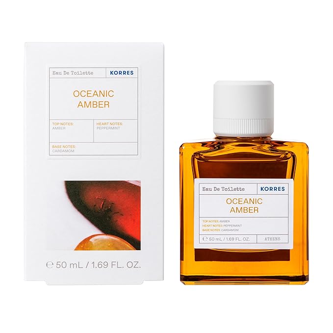 KORRES Eau de Toilette Oceanic Amber Fragrance Spray Unisex Perfume with Amber Peppermint Cardamom Cedar &amp Black Pepper Apple Blossom Accents Fougere-Ambery Scent for Women and Men 1.69 Fl