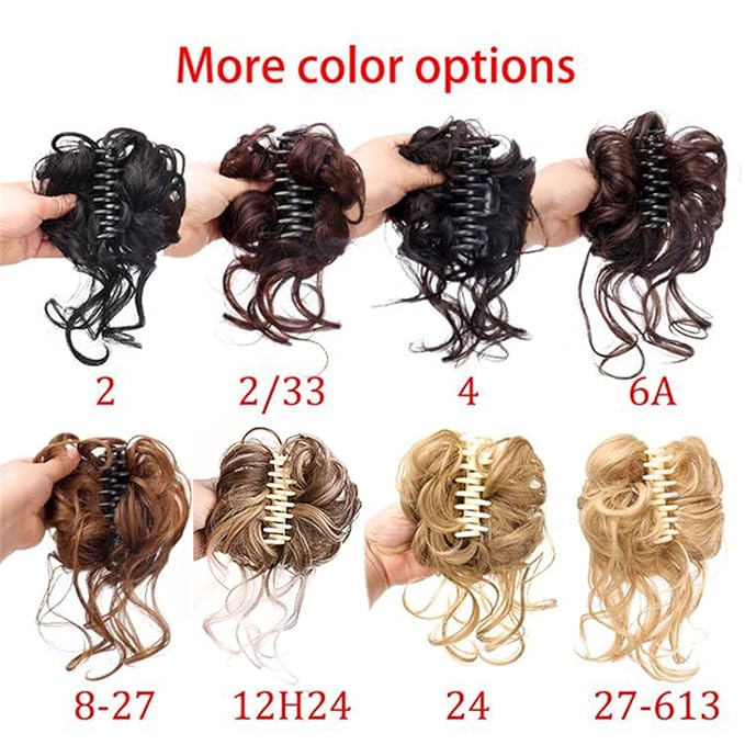 EARSHOT Hair Buns Hair Piece Synthetic Bun Hair Clips Messy Bun Ponytail Extensions Wavy Curly Bun Claw Clips Wigs for Women Hair Bun Hair Accessories For Girls (Color : 1Pcs-09)