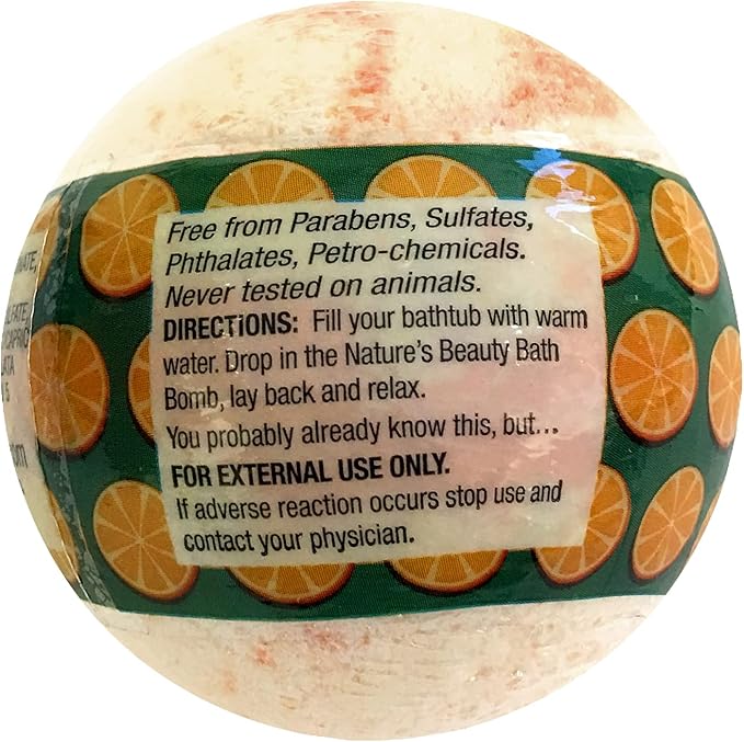 Nature's Beauty Sunshine Mandarin &amp Bergamot Bath Bomb Multi-Pack - Natural Hand Crafted Non-Staining Luxury Fizzy Spa Bomb Nourishe Dry Skin Made w/Coconut Oil + VIT. E 4.6oz (4 Pack)