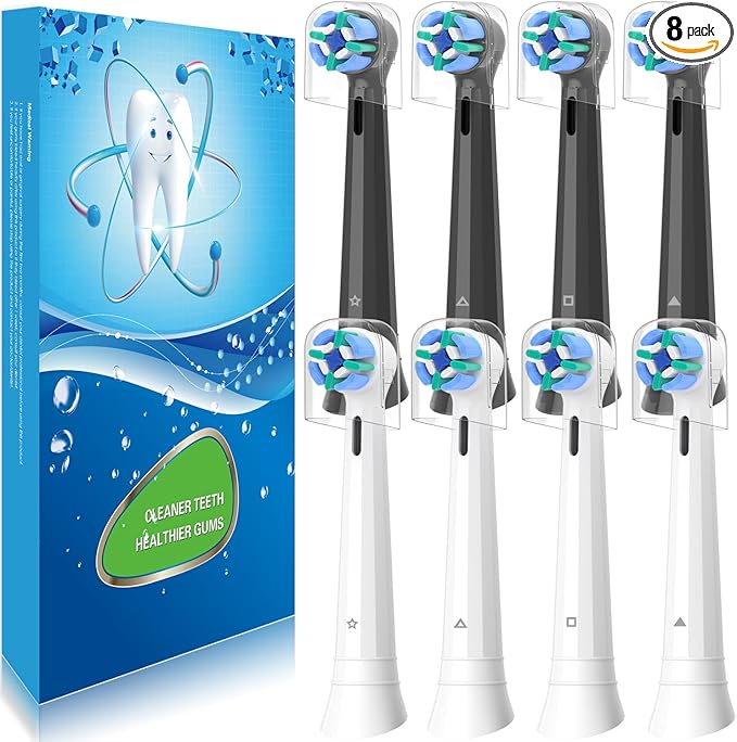 8 Pack Replacement Heads Compatible with Oral B iO Toothbrushes Brush Heads for Oral-B iO 2/3/4/5/6/7/8/9/10/7G Series with Covers Black+White