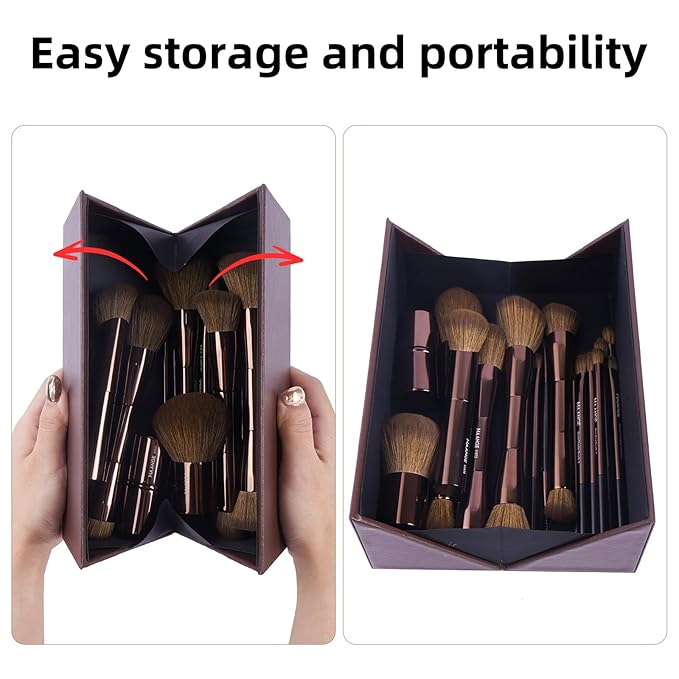 MAANGE 20 Pcs Makeup Brushes with Gift Box Double-End Multi-functional Makeup Brushes for Blending Liquid Powder Concealer Cream Blush BuffeDark Brown