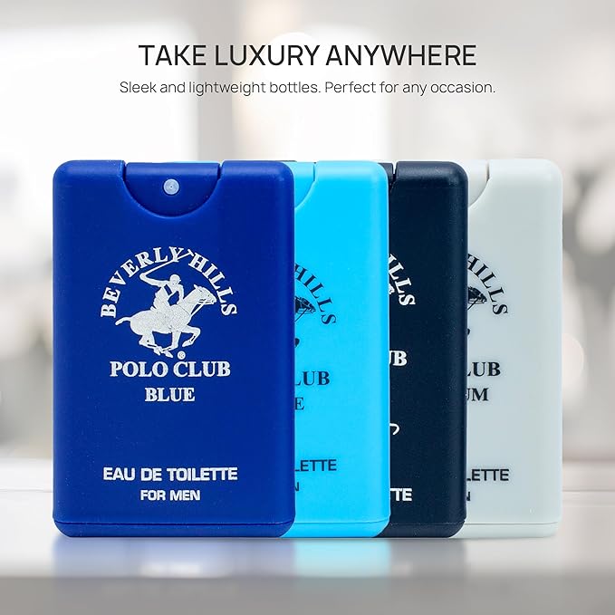 Beverly Hills Polo Club Men's 4-Piece Pocket Spray Set - active Sexy Platinum Blue EDT Collection