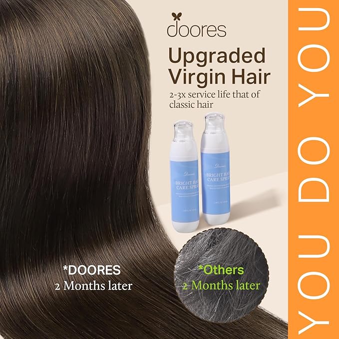 DOORES Seamless Clip-in Hair Extensions Real Human Hair Light Dark Brown 18 Inch 110g 7pcs Invisi Edge Straight Natural Hair