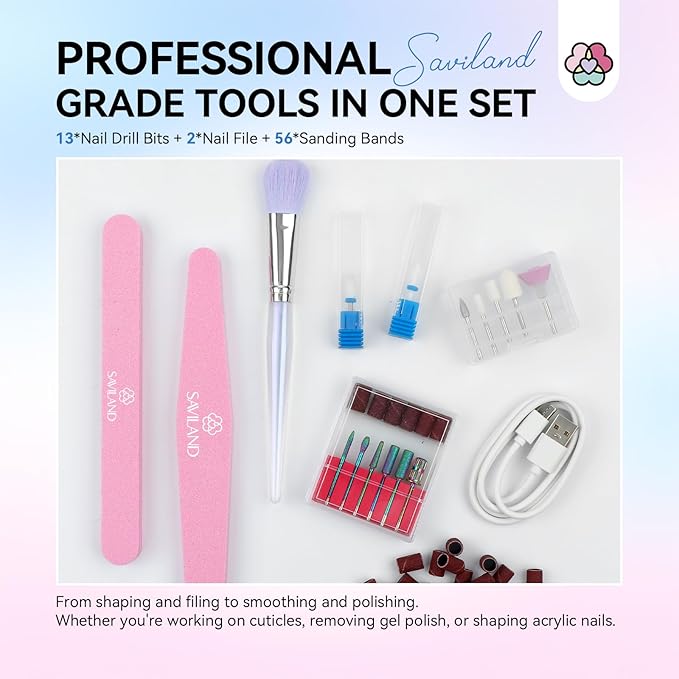 SAVILAND Nail Drill Professional: 40000RPM Electric Nail File 2024 Macaron Gradient Pink Nail Drill Machine for Faster Removel Acrylic Nail Salon at Home Use Manicure Pedicure Manicurist Good Choice